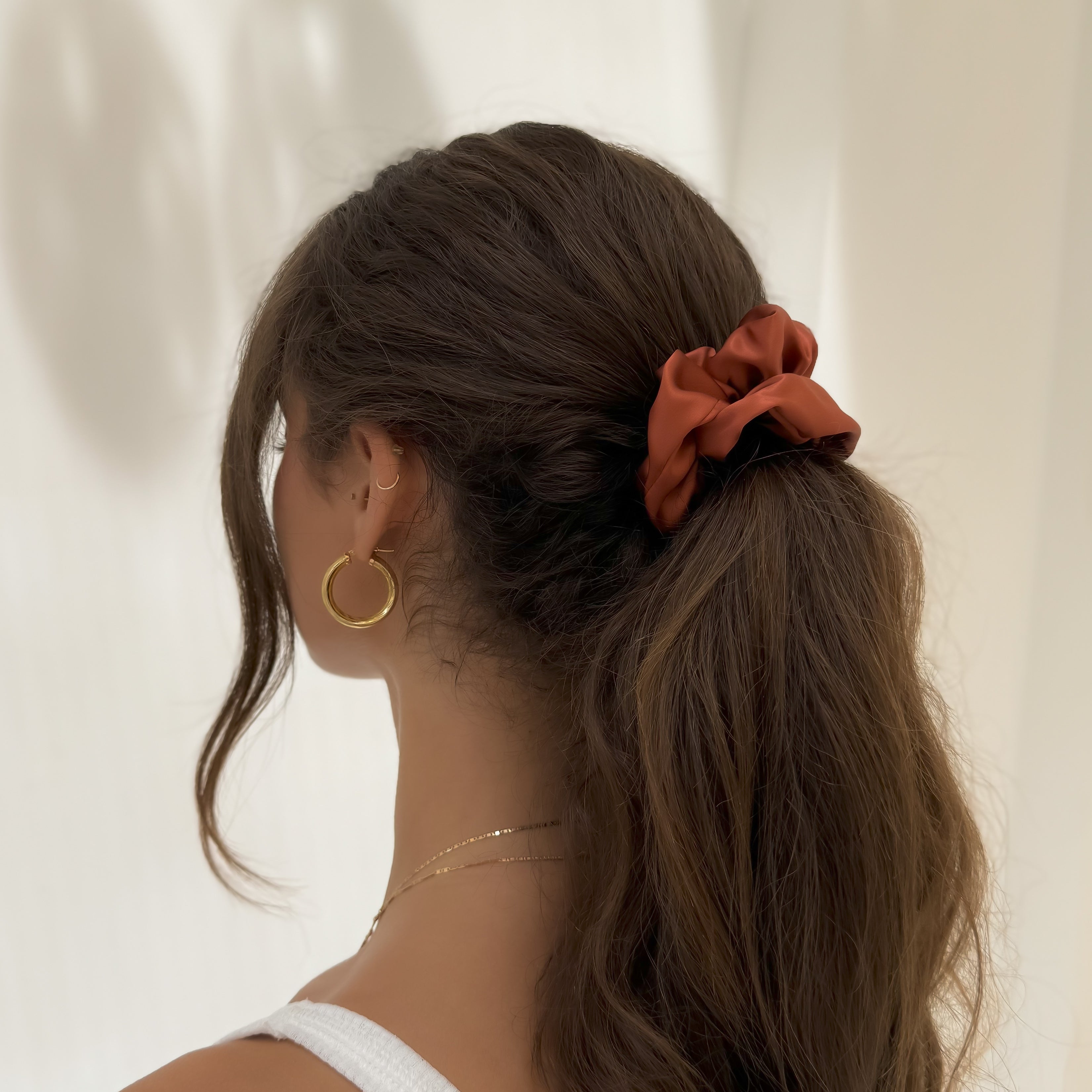 Organic Premium Silk Scrunchie - Rust-1