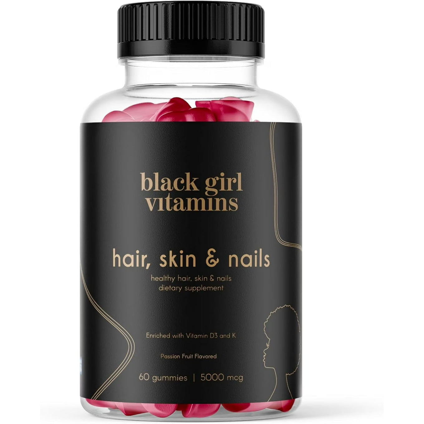 Black Girl Vitamins Hair, Skin & Nails Gummies - Biotin, Zinc, Vitamin A & E - 60 Count