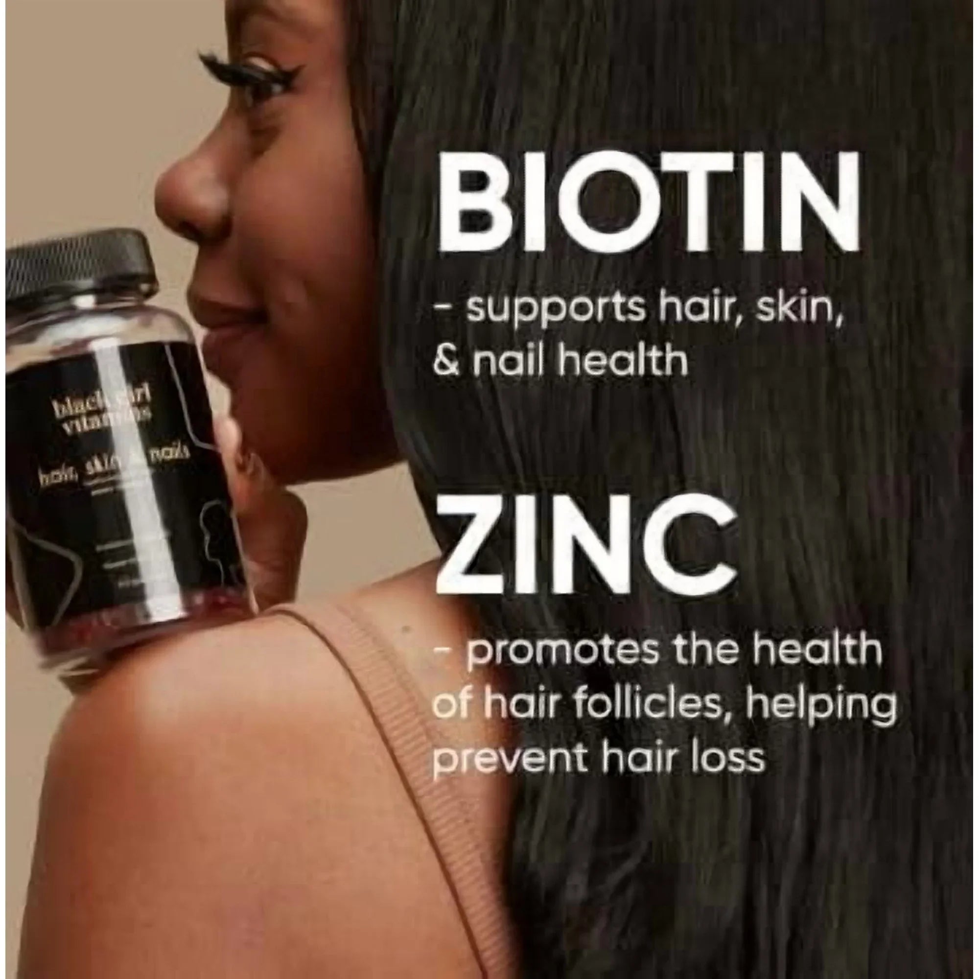 Black Girl Vitamins Hair, Skin & Nails Gummies - Biotin, Zinc, Vitamin A & E - 60 Count