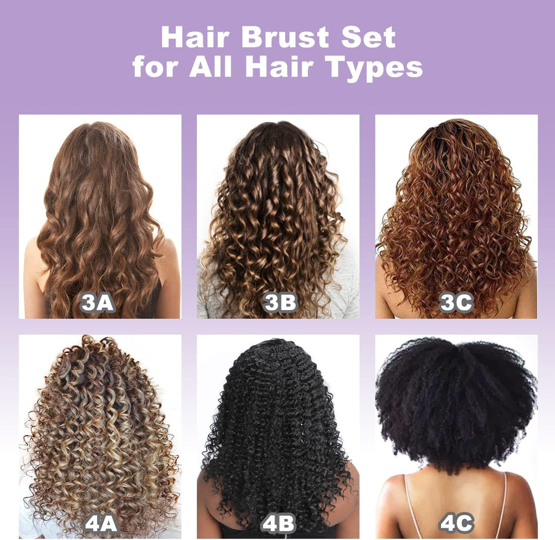 EZ Detangler Brush Set,  Detangling Hair Brush for Black Natural Hair Wide Tooth Comb with Rat Tail Comb 5PCS Alligator Clips for Men Women Kids(Purple)